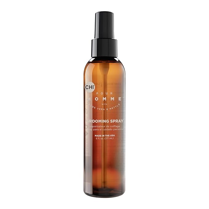 CHI Pour Homme Grooming Spray for Men, Hairspray For Creating Long-Lasting Styles, Made With Aloe Vera & Nettle, Fresh, Woody Scent, 6 oz