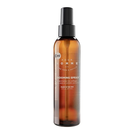 CHI Pour Homme Grooming Spray for Men, Hairspray For Creating Long-Lasting Styles, Made With Aloe Vera & Nettle, Fresh, Woody Scent, 6 oz