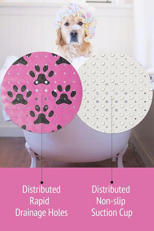 Dog Bath Mat for Tub -Non-Slip Bath Pad for Pet Dogs-Shower Non-Slip Mat Quick Drain Dog Shower Accessory pad Supplies 39.4x15.7 Inches (Pink)