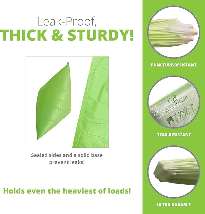 3 Gallon Compostable Trash Bags Drawstring, Heavy Duty Extra Thick 1 Mil, 11.36 Liter, 50 Bags, Small Kitchen Food Scrap Waste Bag, ASTM D6400, US BPI and OK Compost Home Certified