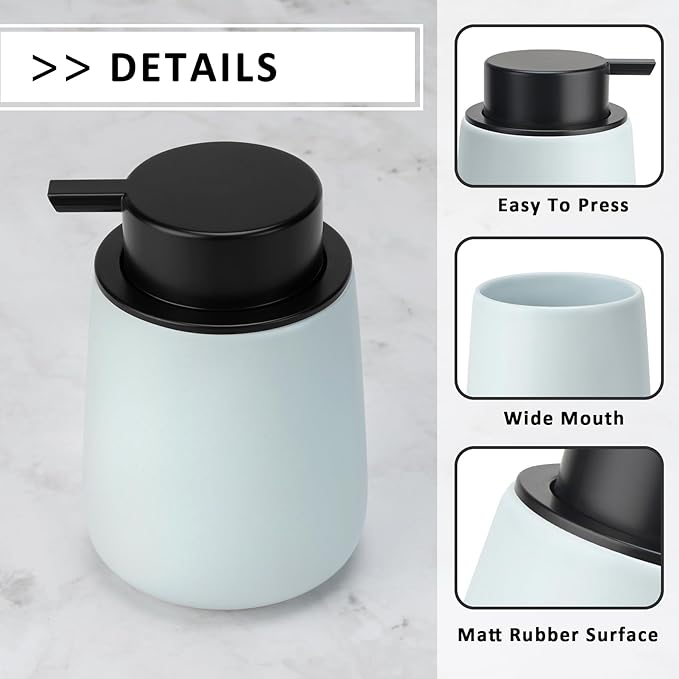 Soap Foaming Dispenser Ceramic with Easy-to-Press Pump Hand Foam Dispenser for Shampoo Bathroom Kitchen 12 oz