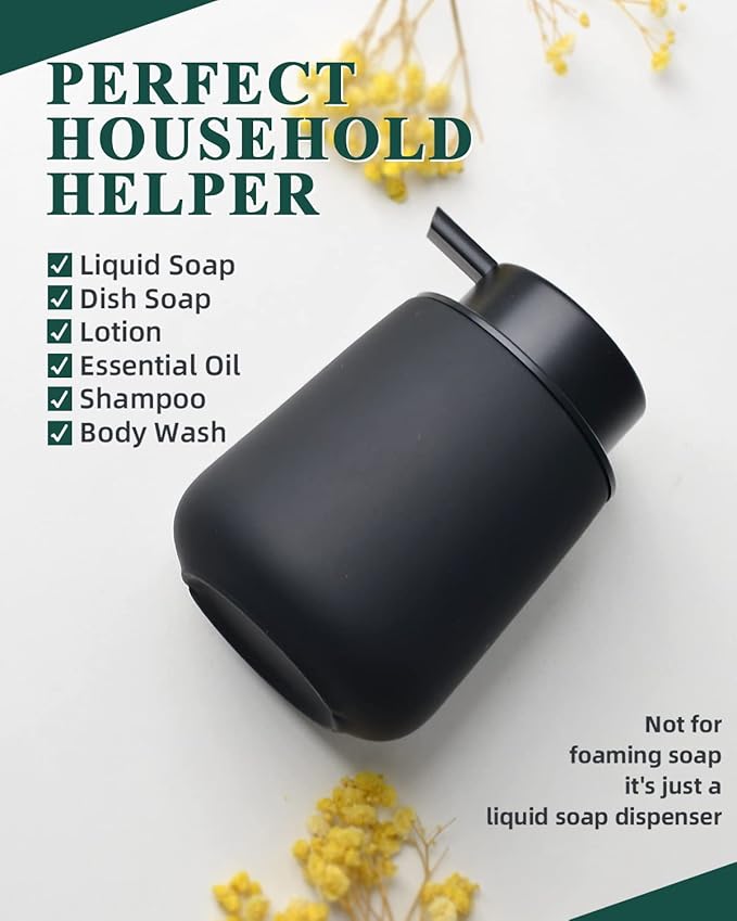 BosilunLife Black Soap Dispenser - Ceramic Dish Soap Dispenser for Bathroom 12ounce Refillable Liquid Hand Dispenser for Essential Oil, Lotion Dispenser with Pump (Rubber Paint)