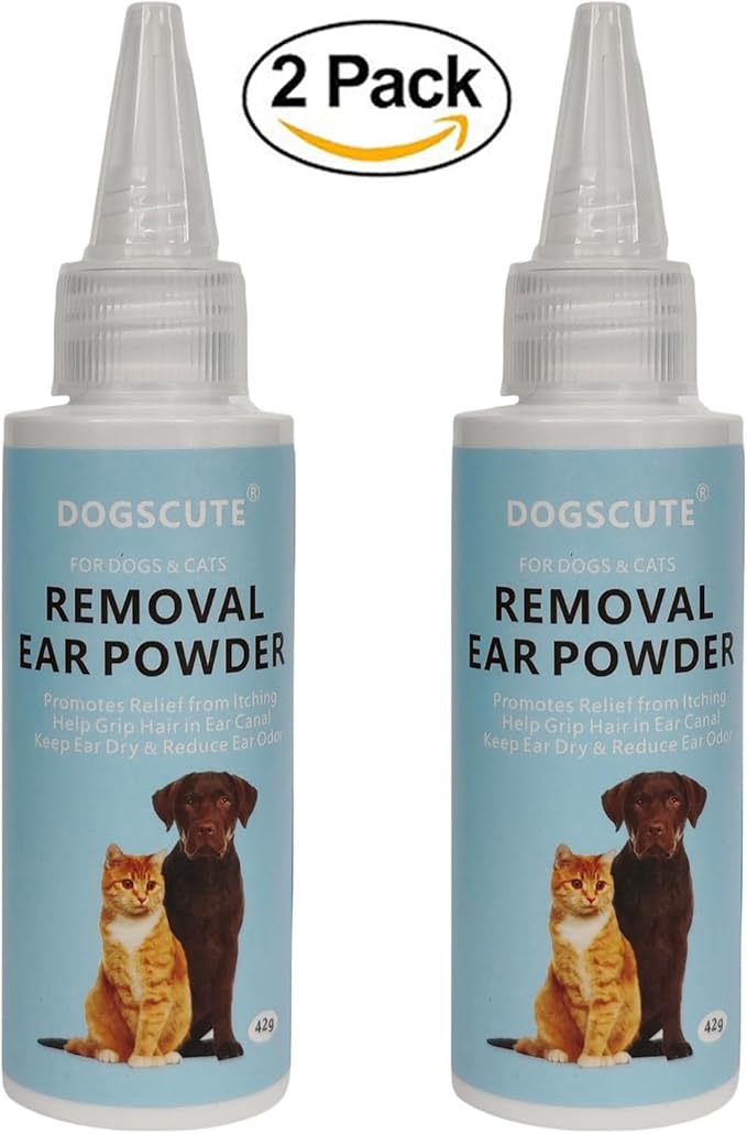 Dog Ear Cleaner, 2 Pack Dog Ear Powder for Hair Removal, Dog Ear Infection Treatment with Pet Ear/Nose Hair Puller Grooming Hemostat, Remove Ear Wax&Odor