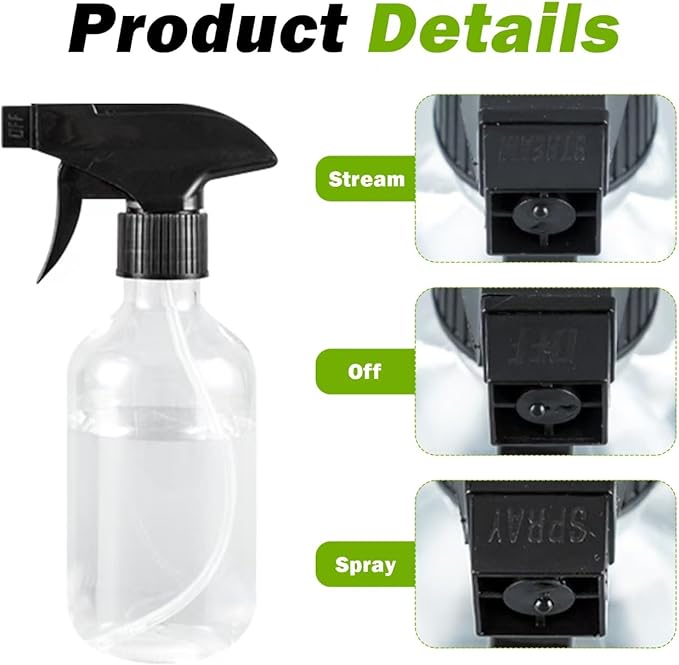 2PCS Plastic Spray Bottles Refillable Container Empty Small Spray Bottle 10oz/300ml with Adjustable Mist/Stream,Water Spray Bottles for Hair, Plant, Cleaning, Pet