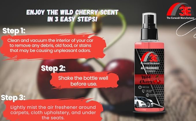 3E Wild Cherry Air Freshener, Deodorizer, and Odor Eliminator, Ready-to-use Fragrance, All Natural (Great for Cars, RV's, Trucks,Home, Office, & More) (64 fl oz) HALF GALLON, Made in the USA