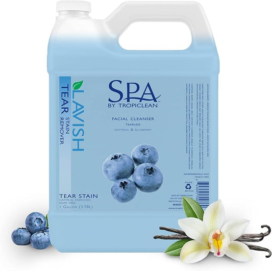 TropiClean SPA Tear Stain Remover for Dogs | Blueberry Facial Shampoo | Odor Eliminator | Tearless | Whitening and Brightening | Made in USA | 1 Gallon