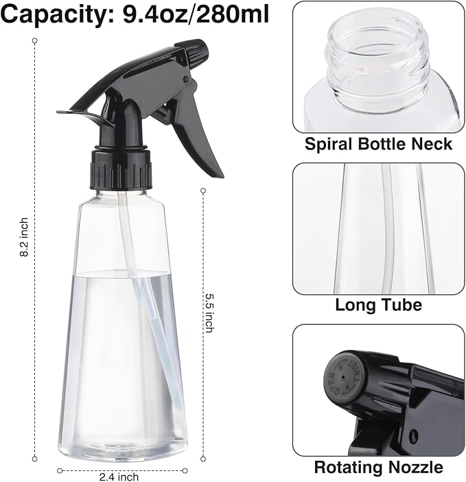 Plastic Spray Bottles, 2 Pack Water Fine Mist Spray Bottles for Plants, Cleaning, Cooking, Pet Leak Proof Cleaning Spray Bottle