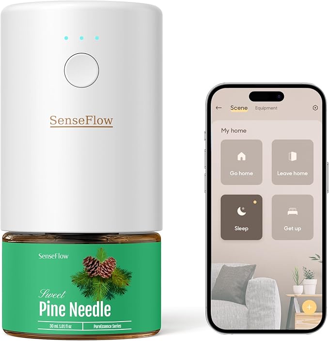 SF101S Smart Wi-Fi Waterless Ultrasonic Essential Oil Diffuser–100% Plant-Based,120-Day Natural Air Freshener & Aromatherapy Scent Diffuser Covers 100㎡ for Home,Hotel-Pine Needle