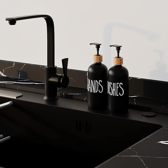 Dish Soap Dispenser for Kitchen Sink.Glass Hand Soap Dispenser, Modern Farmhouse Decor for Bathroom,Kitchen Sink Decor