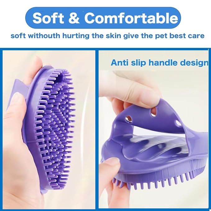 3PCS Dog Bath Brush, Dog Shampoo Brush Dog Scrubber for Bath, No Slipping Pet Shower Grooming Massaging Washing Brush with Adjustable Ring Handle for Short & Long Haired Dogs/Cats (Blue)
