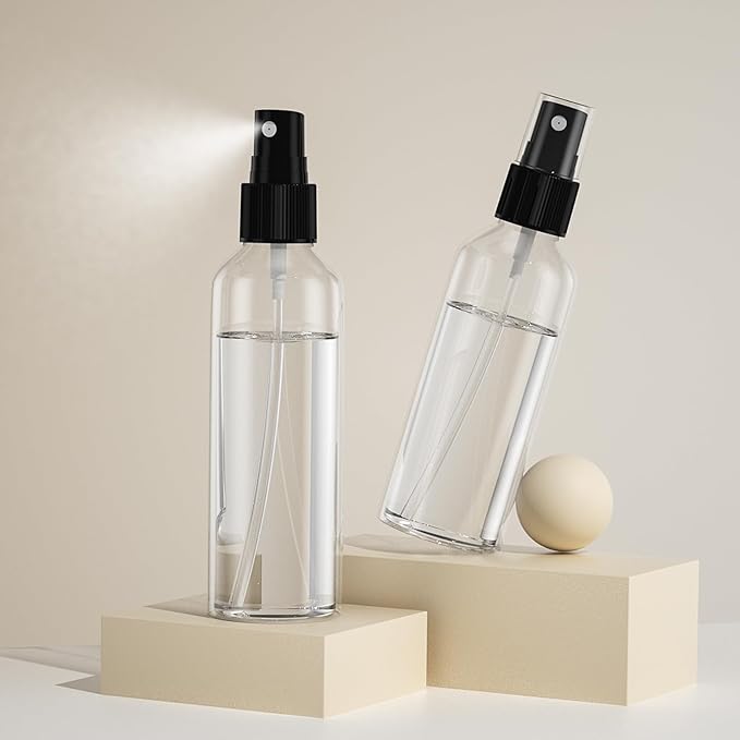 50PCS Small Travel Spray Bottles, 3.4oz/100ml Clear Fine Mist Plastic Empty Refillable Bottles for Skin Care, Hair Care, Plant Care & Home Cleaning