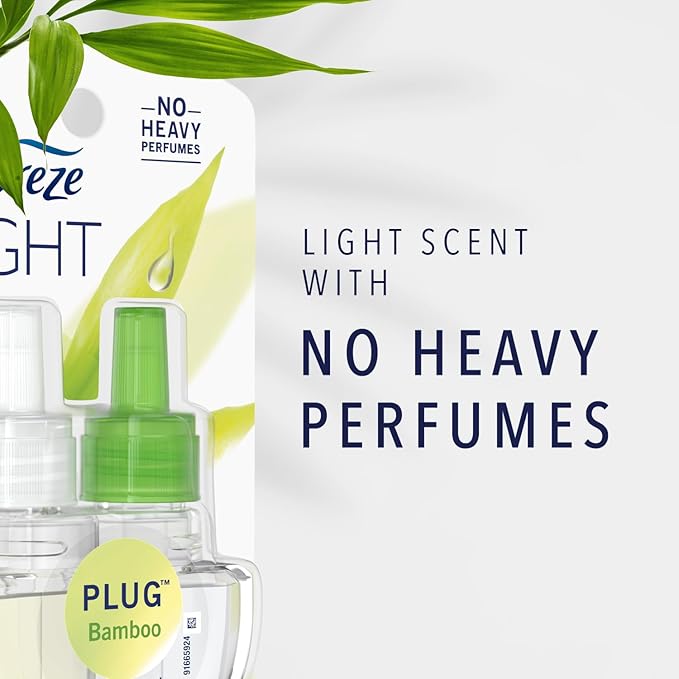 Febreze LIGHT Fade Defy PLUG Air Freshener, Bamboo, (2) .87 fl. oz. Oil Refill
