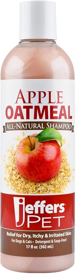 Jeffers Pet Apple Oatmeal Pet Shampoo for Dogs & Cats, 17 oz - Hypoallergenic, Tearless, Natural, Soap Free, Detergent Free, Best for Sensitive Skin, Dry Itchy Skin Relief, Fresh Apple Scent