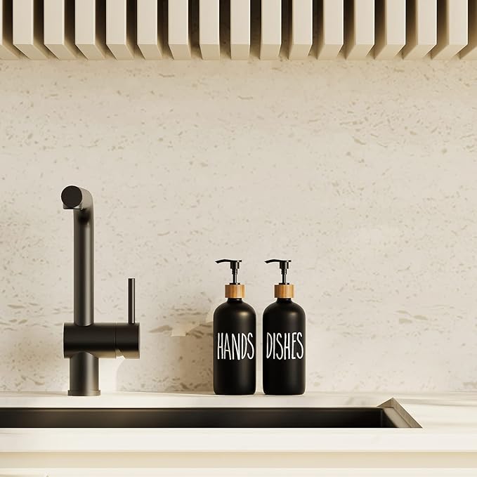 Soap Dispenser,Dish Soap Dispenser for Kitchen Sink.Glass Hand Soap Dispenser, Modern Farmhouse Decor Dish Soap Dispenser for Bathroom,Kitchen Sink Decor