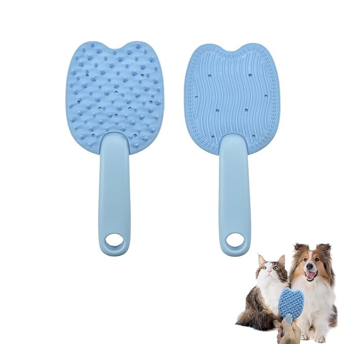 Cat Brush for Shedding Dog Brush Hair Cleaning Comb Bath Massage Tool for Shedding & Grooming, Remove Loose Hair, Cat Shape, Silicone Bristles (Blue)