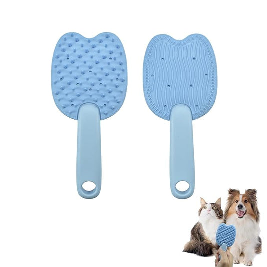 Cat Brush for Shedding Dog Brush Hair Cleaning Comb Bath Massage Tool for Shedding & Grooming, Remove Loose Hair, Cat Shape, Silicone Bristles (Blue)