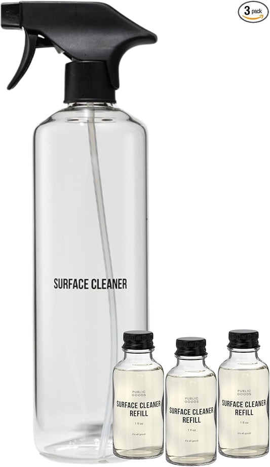 Public Goods Multi Surface Cleaner Refill & Glass Spray Bottle | All Purpose Cleaner Refill for Floors, Tile, Countertops | Multi Purpose | Scented w/Jasmine Essential Oils | 3 Pack - 24 Oz Diluted