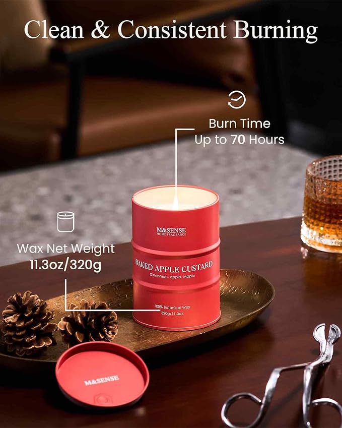 M&SENSE Baked Apple Scented Candles Natural Non Toxic, Aromatherapy Candle for Stress Relief Meditation Relaxing, Housewarming Gifts for Women Men, 11.3oz 70 Hour Long Burning