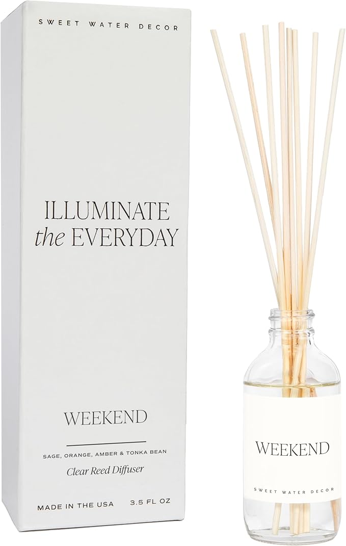 Sweet Water Decor Weekend Reed Diffuser Set for Home - Sage, Orange, Amber, Tonka Bean Scented Reed Diffusers - Air Freshener Lasts 4+ Months, Made in The USA
