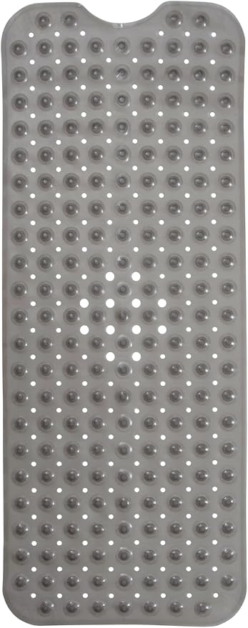 ENKOSI Bathtub Mat – 40 x 16 Inch Extra Long Non Slip Shower Mat – Anti Slip Grey Bath Mat with Suction Cups and Drain Holes – Bathroom Mat for Smooth Tubs and Shower Floors (40x16 Clear Grey)