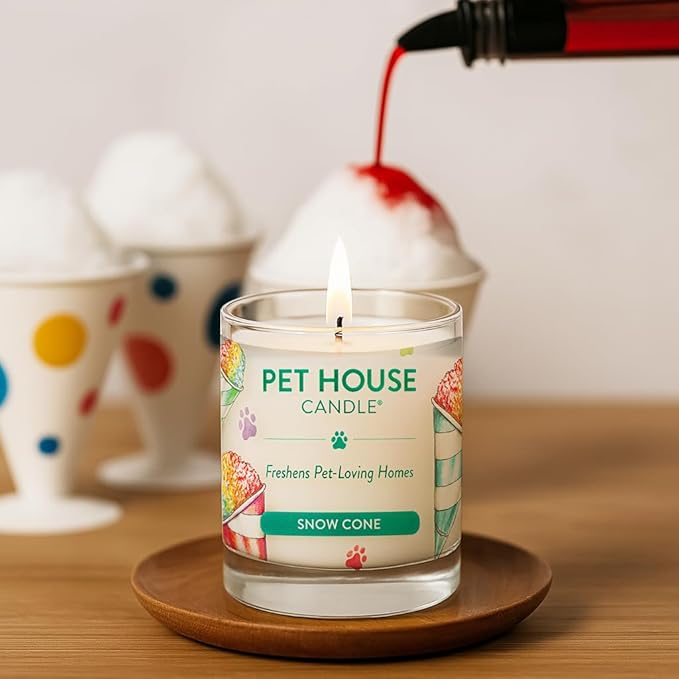 One Fur All Pet Candle 9 OZ Plant-Based Scented Soy Candle with a 60 Hour Burn Time, Made for Pet Loving Homes - Snow Cone