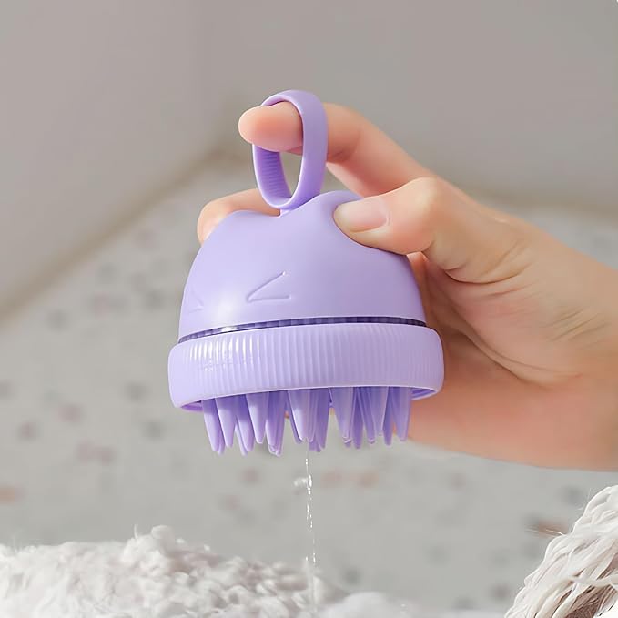 Silicone Cat Bath Brush – Pet Bathing Tool with Integrated Shampoo Dispenser, Soft Massage Brush for Cats & Small Pets, Hygienic and Durable Grooming Solution (Purple)