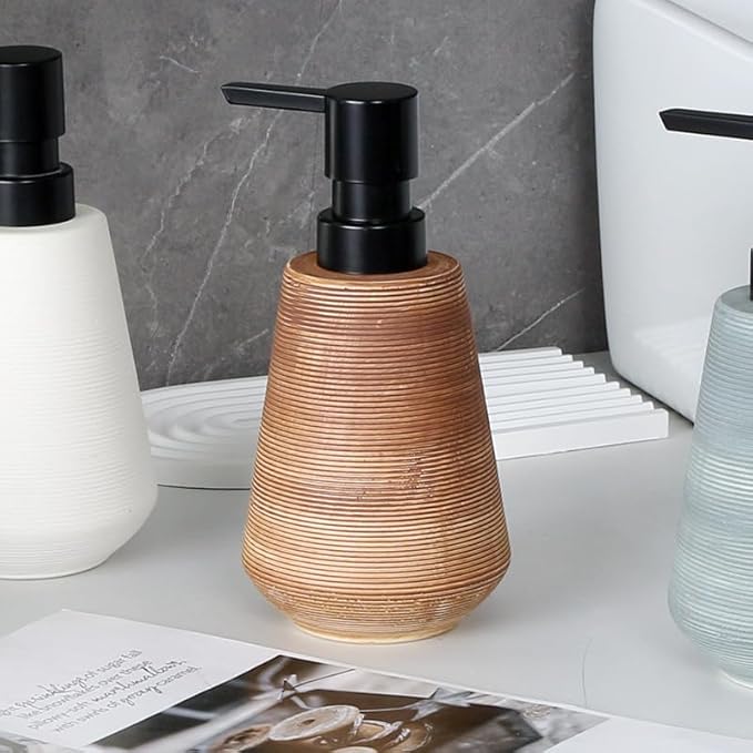 Comeon Hand Soap Dispenser, 350ml/12oz Ceramic Bathroom Dish Soap Dispenser for Kitchen Sink Brown Refillable Soap Dispensers in Kitchen Countertop Shower (12oz,Light Brown)