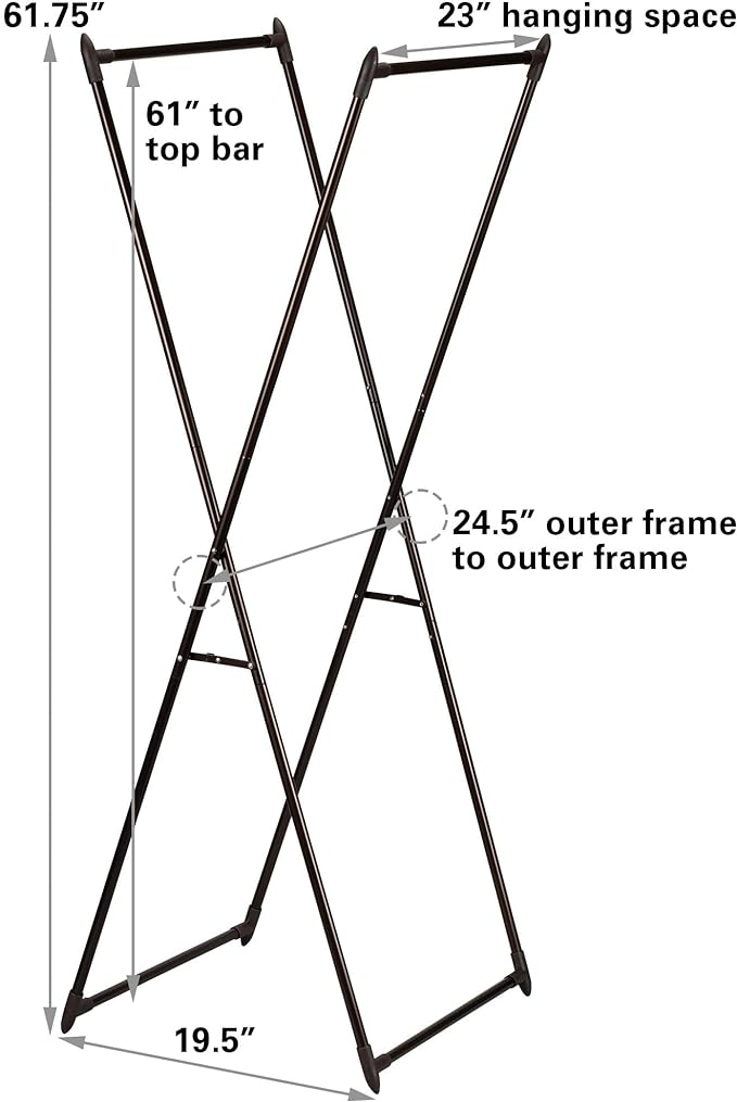 Household Essentials Valet Folding Clothes Rack, Strong Metal X-Frame, Chic Design, Great for Guest and Dressing Rooms, Portable and Easy to Use, Folds Flat, Antique Bronze