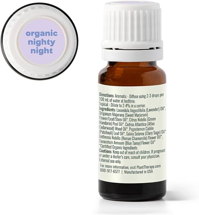 Plant Therapy KidSafe Organic Nighty Night Essential Oil Blend for Sleep 10 mL (1/3 oz) 100% Pure, Undiluted, Therapeutic Grade