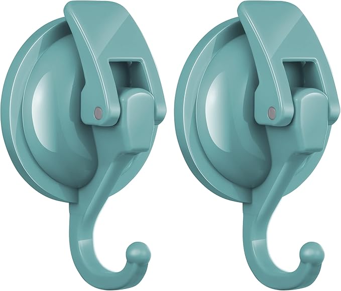 Heavy Duty Vacuum Suction Cup Hooks, Lake Blue Plated Polished Super Suction for Kitchen Bathroom, 2 Pack