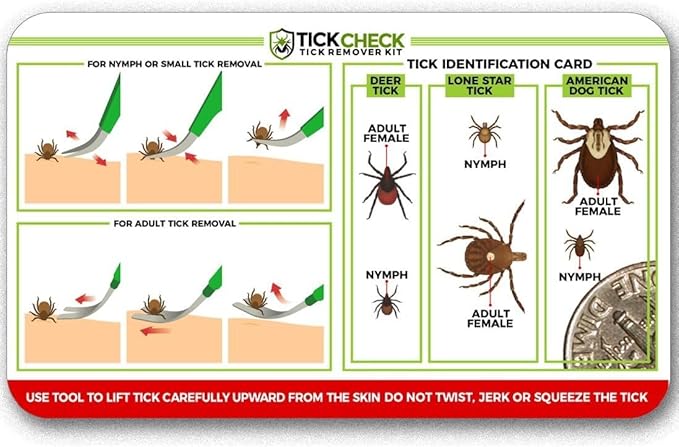 TickCheck Premium Tick Remover Kit - Stainless Steel Tick Remover + Tweezers, Leather Case, and Free Pocket Tick Identification Card (5)
