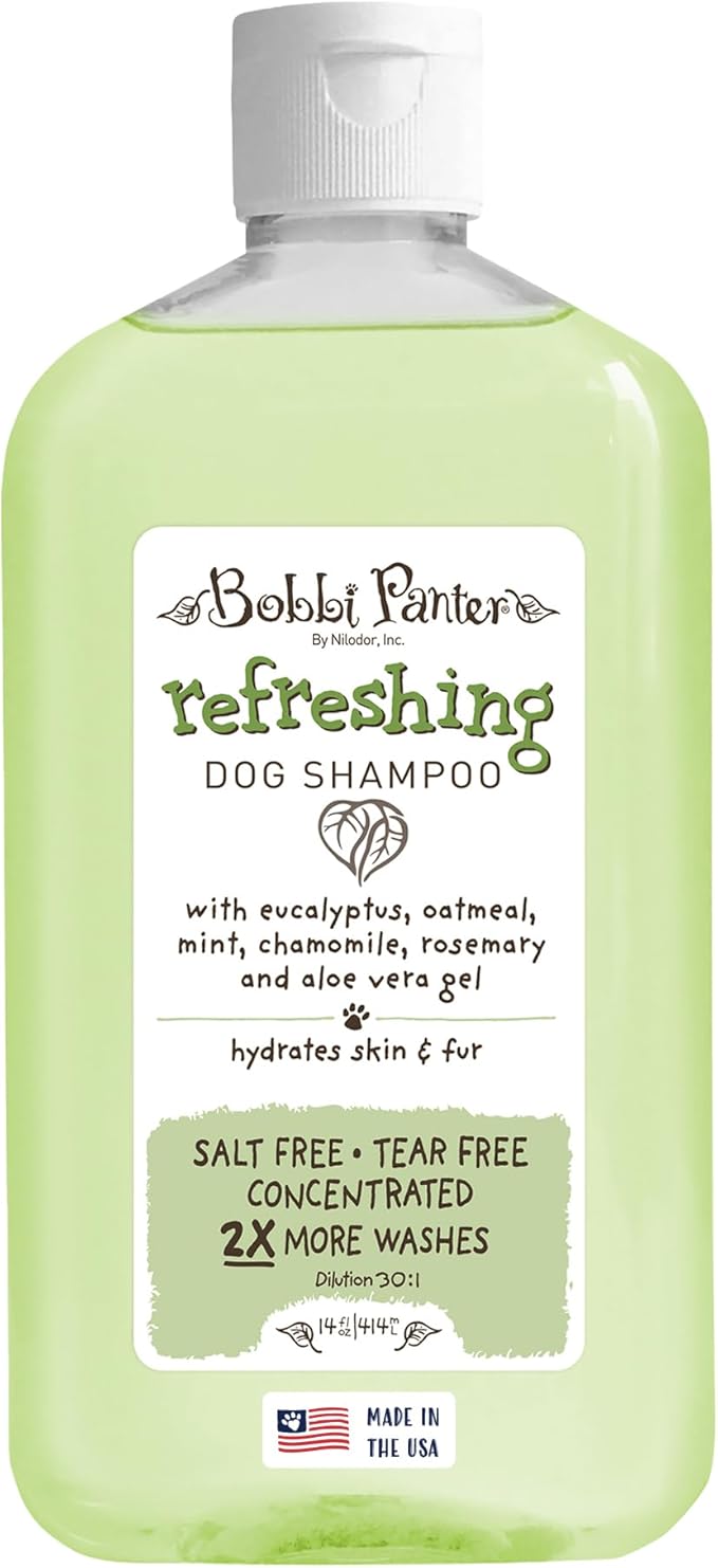Bobbi Panter Refreshing Dog Shampoo - Hydrates & Soothes Skin & Fur, Minimizes Itching & Dander, Eucalyptus Mint Scent, 30:1 Concentrated Formula, Made in USA, 14 oz. (Case of 12)