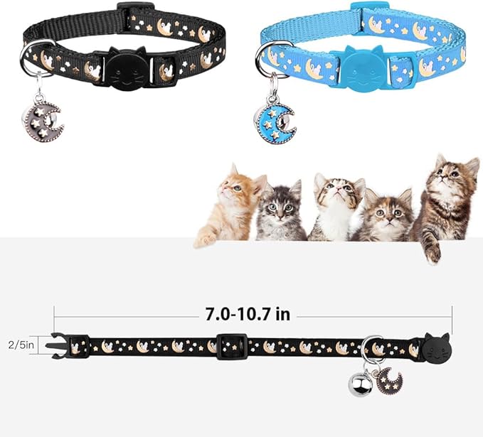 2Pcs Breakaway Cats Collars Cat Collars for Boy Cats Adjustable Kitten Collars with Bell,Black+Light Blue