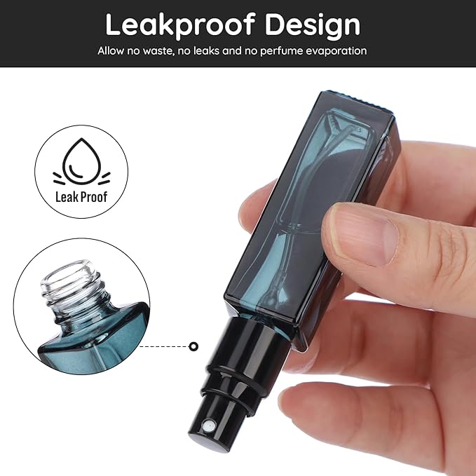 Segbeauty Refillable Perfume Bottles, Set of 10 Glass Mini Perfume Atomizer with Lid, 10ML Travel Small Toiletries Sample Bottle Fine Mist Sprayer, Square Pump Dispensing Containers Perfume Making Kit