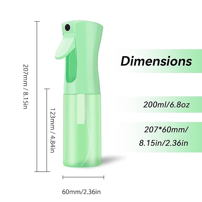 Continuous Mist Spray Bottle for Hair, Face & Plants (6.8oz/200ml) - Ultra Fine Travel-Size Water Mister for Salons, Cleaning, Pets & Skincare Leakproof Design
