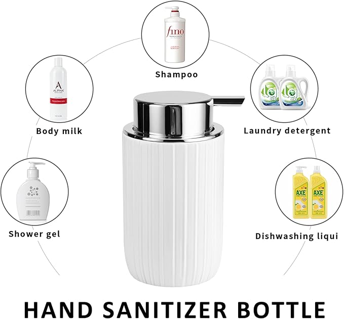 Soap Liquid Dispenser Ceramic with Easy-to-Press Pump Hand Liquid Dispenser (Can't Foam) for Shampoo Bathroom Countertop 13.5 oz