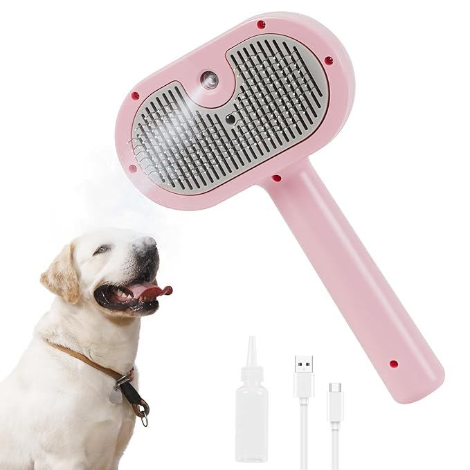 3-in-1 Anti-static Cat Steam Brush & Deshedding Tool - Cat Brush for Long/Short Hair, Reduces 95% Shedding, Easy Clean Grooming Supplies for Pet Owners (pink)