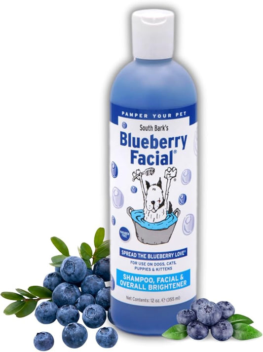 South Bark's Blueberry Facial® Pet Shampoo 12 oz. | Brightener & Tear Stain Remover, Long-Lasting Odor Eliminator, Cruelty-Free, Paraben-Free, Made in The USA, for Dogs and Cats