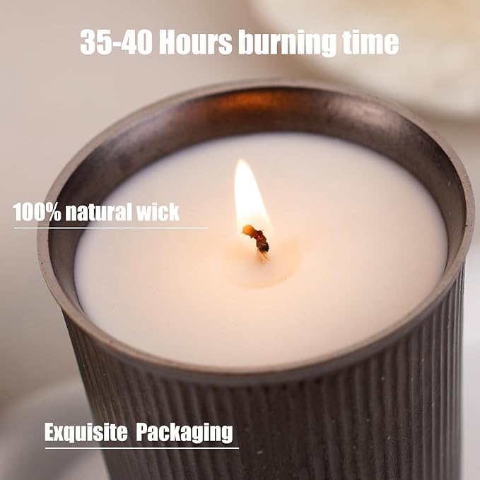Scented Candle, 8oz White Soy Candles, Lavender Scented Candles for Women & Men, Long-Lasting Aromatherapy Jar Candle Wax for Home, Bathroom, Non Toxic Candle Gift (Black Ceramic Cup 14)