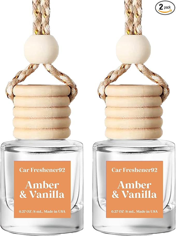 HoogaLife Car Air Freshener Diffuser 2 Pack Hanging Air Freshener Diffuser - Amber Vanilla Fragrance Oil Air D iffuser for Car, 45+ Days Long Lasting Fragrance Made in USA C ar Air Fresheners (A92)