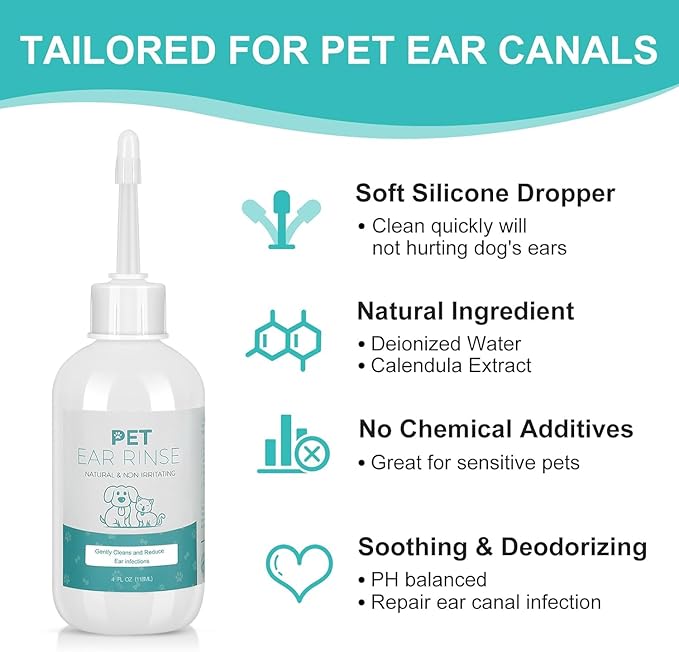 2Pack Advanced Dog Ear Cleaner, Dog Ear Cleaning Solution-Pet Ear Rinse Gently & Efficiently Dog Ear Wash-Cat & Dog Ear Clean-with 20 Cotton Swabs & 20 Finger Covers
