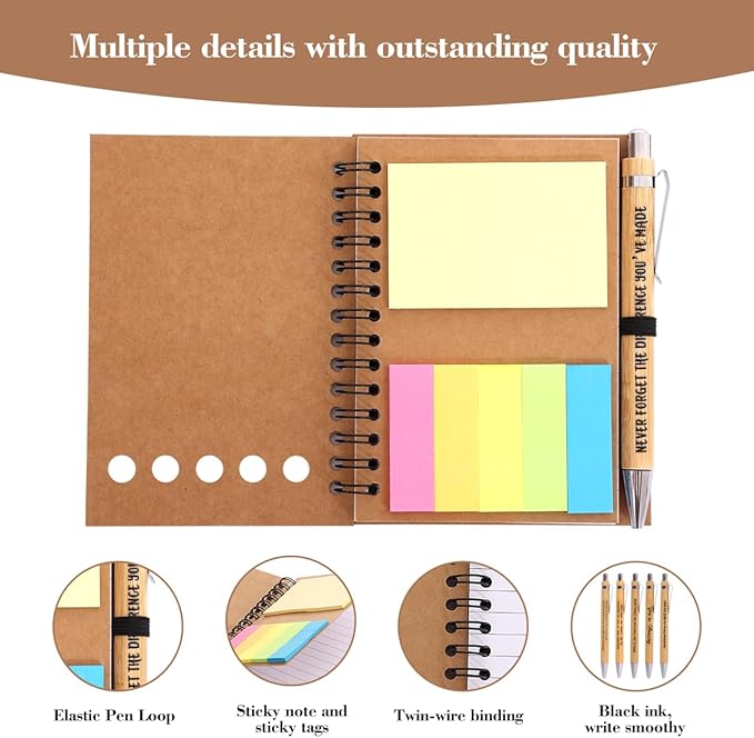30 Sets Employee Appreciation Gifts Bulk Inspirational Spiral Notebook with Sticky Note and Motivational Bamboo Pens Thank You Gifts for Employees Coworkers,Teachers,Nurse,Office Staff,Team,Volunteer