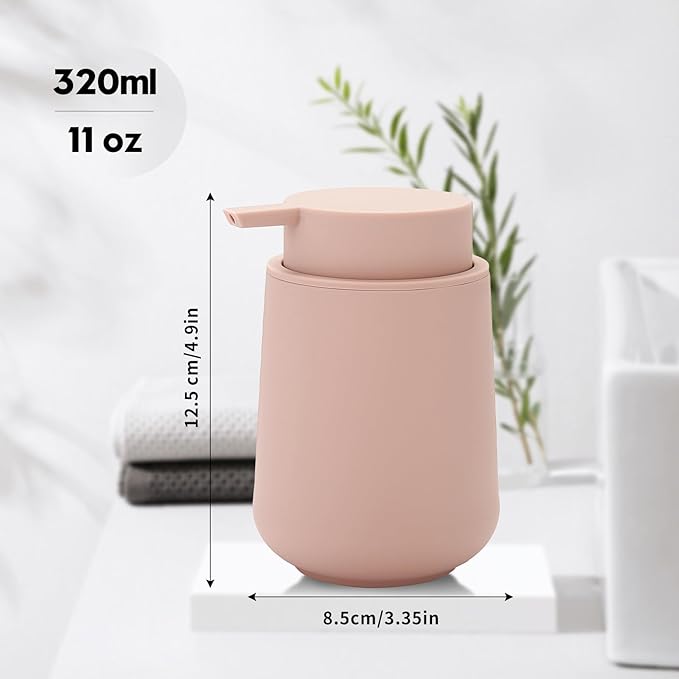 Matte Pink Liquid Hand Soap Dispenser Plastic 11 oz - Modern Minimalist Style for Bathroom & Kitchen Countertop Refillable