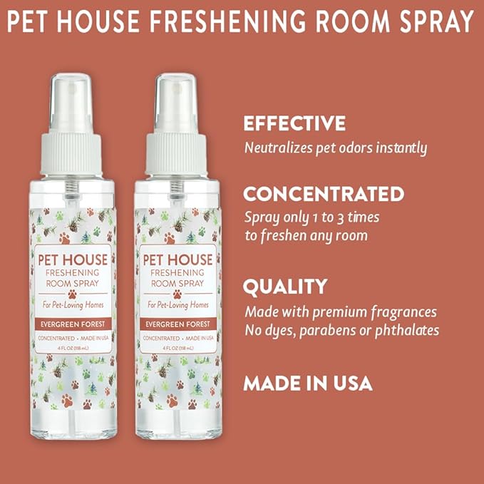 One Fur All Room Spray for Pet Odor, 4 OZ Concentrated Pet Friendly Air Freshener, Evergreen Forest Pack of 2