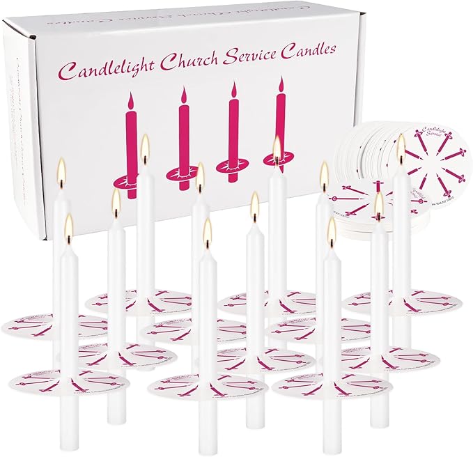300Pack White Taper Candles with Drip Guards & Paper Holders - 5 Inch Odorless Religious Candles for Church Prayers, Sabbath Ceremonies, & Home Decorations……