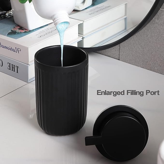 Black Soap Dispenser Set- Modern Ceramic Hand Dish Soap Dispenser for Bathroom Refillable Liquid Hand Soap Dispenser with Soap Pump for Lotion Soap for Farmhouse Kitchen Decor Dish 2 Pack