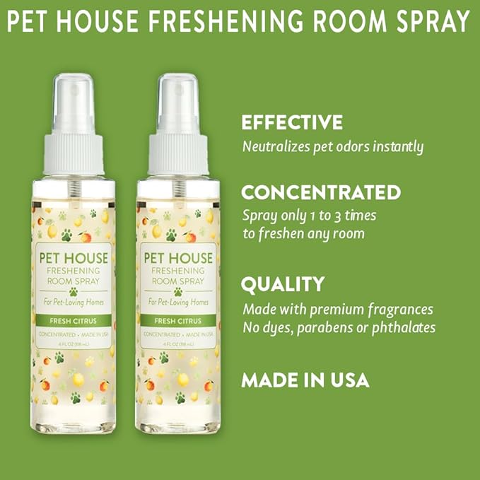 One Fur All Room Spray for Pet Odor, 4 OZ Concentrated Pet Friendly Air Freshener, Fresh Citrus Pack of 2