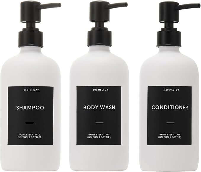 HOMCDALY Shampoo and Conditioner Dispenser, 21oz 3-Pack Refillable Shampoo and Conditioner Bottles, Empty Pump Bottle, Bathroom Shower Dispenser（21oz-White）