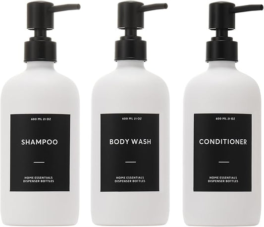HOMCDALY Shampoo and Conditioner Dispenser, 21oz 3-Pack Refillable Shampoo and Conditioner Bottles, Empty Pump Bottle, Bathroom Shower Dispenser（21oz-White）