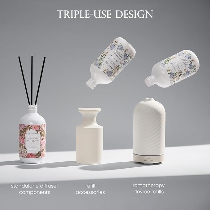 M&SENSE Reed Diffuser Oil Refill, 16.9oz (500ml) with 10 Reed Sticks, Fresh Cut Rose Scent Home Fragrance, Scented Oil Refills, Natural Essential Oils for Diffusers, Home Décor for Home Spa Office